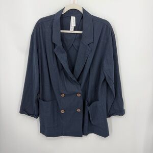 Amadi Anthropologie Kayne Navy Double Breasted Linen Blend Jacket Sz M